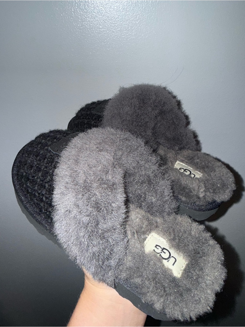 Kids UGG Grey Shearling Slide Slippers